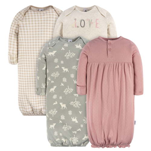 Gerber Baby Neutral Lap Shoulder Gowns, 4-Pack, Preemie-0/6 Months