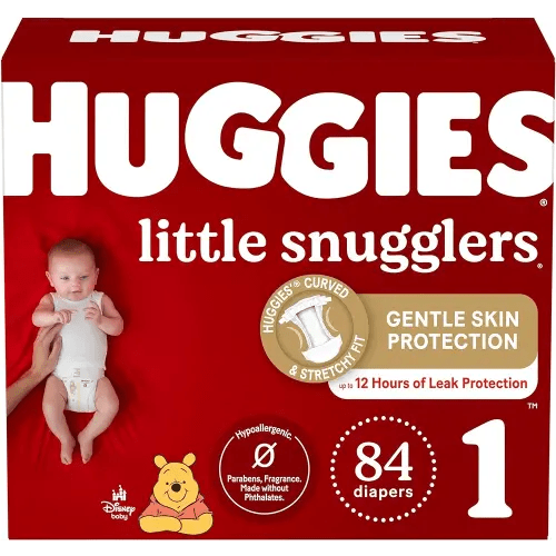 Huggies Size 1 Diapers, Little Snugglers Newborn Diapers, Size 1 (8-14 lbs), 84 Count