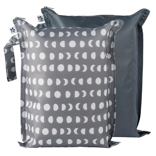 Tiny Twinkle Mess-proof Wet Bags 2 Pack Waterproof and Washable Bag for Travel storage, Stroller, Daycare, Baby Diapers, Yoga, Beach, Pool, Wet Toddler Swimsuits (Luna)