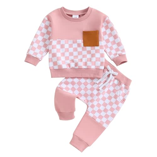 Newborn Baby Boy Clothes Pants Outfits Toddler Plaid Long Sleeve Pullover Bodysuit Set Soft 2024 Fall Winter Outfit