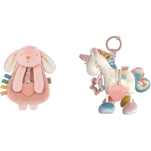 Itzy Ritzy Lovey Including Teether, Textured Ribbons & Dangle Arms, Features Crinkle Sound & Link & Love Toy for Stroller, Car Seat or Activity Gym, Features Textured Ribbons