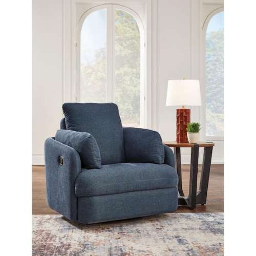 Modmax Blue Polyester Swivel Glider Rocker Recliner with Storage