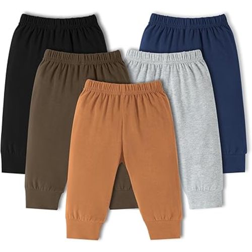 DREAM BUS 5 Pack Baby Boys Pants Toddler Pull on Sweatpants Infant Cotton Joggers Unisex Baby Leggings for Newborn-24M