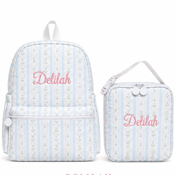 Backpack & Lunch Box Bundle- Ribbon Floral Blue