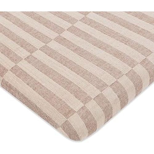 Babyletto 100% Organic Cotton All-Stages® Midi Crib Sheet, GOTS-Certified, Fitted 360°, Ultra-Soft and Breathable Muslin - Cocoa Offset Stripe