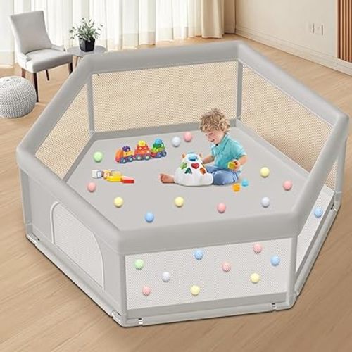 Large Baby Playpen 65x65 Inch, Play Pen for Babies and Toddlers Hexagonal Type Baby Play Yards for Indoor & Outdoor