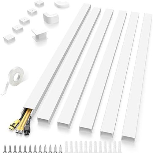 Delamu 94in Large Cable Hider, Cord Hider Cord Covers for Wire on Wall, Paintable Wire Covers Wire Hider for Cords on Wall, TV Cable Cover Raceway to Hide 3-4 Cords, 6xL15.7 W1.18 H0.67in, White