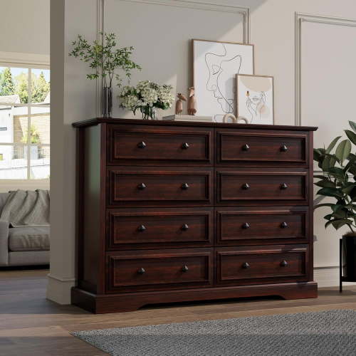 Winkalon Farmhouse 8 Drawer Dresser for Bedroom, 53.9 Inch Wide Modern Wood Chest of Drawers for Bedroom, Living Room, Cherry