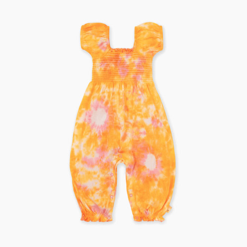 Burt's Bees Baby Tie Dye Smocked Jumpsuit, 100% Organic Cotton - Strawberry Tie Dye, 0-3 Months