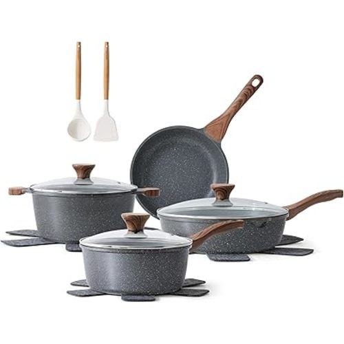 SENSARTE Nonstick Cookware Set 13-Piece, Non Stick Pots and Pans Set with Swiss Granite Coating, Non-toxic Kitchen Cooking Set, Stay-Cool Handles, PFOA Free