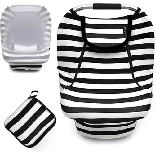 ACRABROS Car Seat Covers for Babies,All Season Infant Carseat Cover Canopy for Boys and Girls,Stretchy Adjustable Peeping Window with Mesh Cover,Warm Breathable Universal,Black White Stripe