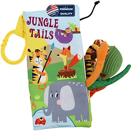 Jungle Baby Book Stroller Toys,Baby Toys Books 0-6 Months,Touch and Feel Crinkle Cloth Books for Babies Infant Toys 0-3-6-12-18 Months,Interactive newborn Toys,Shower Baby Gifts for Boys Girls
