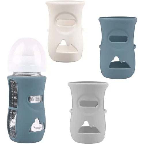 3 Pack Silicone Sleeves for Avent Natural Glass Baby Bottles, Anti Breakage Baby Bottle Holder, Compatible Philips Avent Glass Natural Baby Bottle 8 oz (Grey+Dark Blue+Apricot)