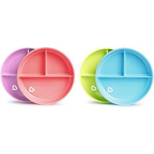 Munchkin® Stay PutTM Divided Suction Toddler Plates, Pink/Purple and Blue/Green (2-Pack)