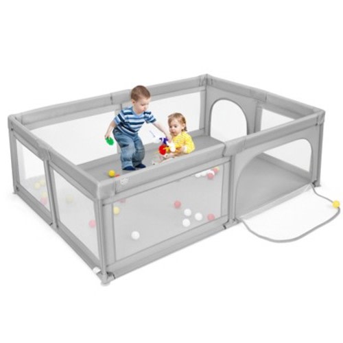 Costway Baby Playpen Extra-Large Safety Baby Fence w/50 Ocean Balls Gray