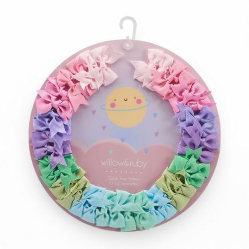 Willow & Ruby Baby Pastel Hair Bows 36-Pack Ribbon Hair Clips for Newborns & Infants (0-12 Months)- Assorted Colors, Non-Slip Alligator Clips, 36pcs