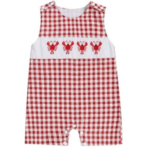Karuedoo Newborn Baby Boy Summer Clothes Animal Embroidery Plaid Sleeveless Romper Jumpsuit Overall Bodysuit One-Piece Outfit