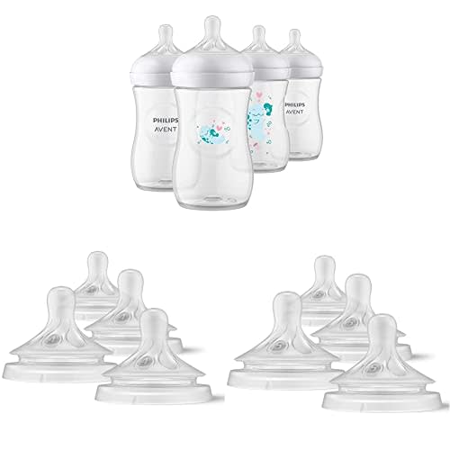 Philips AVENT Natural Baby Bottles with Natural Response Nipples, Flow 3 & 4, 9oz, 4pk + Flow 5, 6M+, 4pk