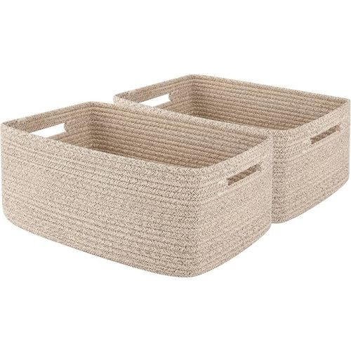 OIAHOMY Storage Basket for Shelves, Closet Cube Storage Bins Baskets for Clothes Blanket Towels, Baby Nursery, Toy Baskets Box, Woven Rope Basket, 15.75 * 11.81 * 7.09 IN, 2 Packs Brown