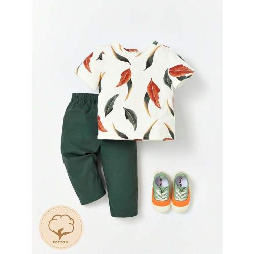 Cozy Cub Baby Boy Leaf Print Tee & Pants