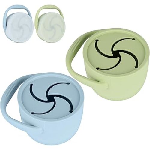 Silicone Snack Cups for Toddlers, Snack Containers with Lids, Foldable Baby Food Catcher with Holders and Dustproof Lid, 2 Pack (Color 2)