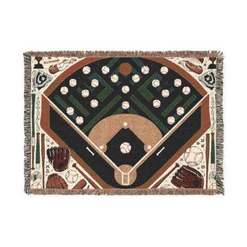 Baseball Field Quilt Woven Blanket - Sports Lovers Cozy Throw for Fans, Boys Bedroom, Gift for Dad, Baseball Fans Gift, Wall Art Tapestry
