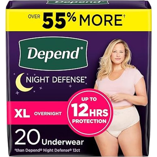 Depend Night Defense Adult Incontinence & Postpartum Bladder Leak Underwear for Women, Disposable, Overnight, Extra-Large, Blush, 20 Count, Packaging May Vary