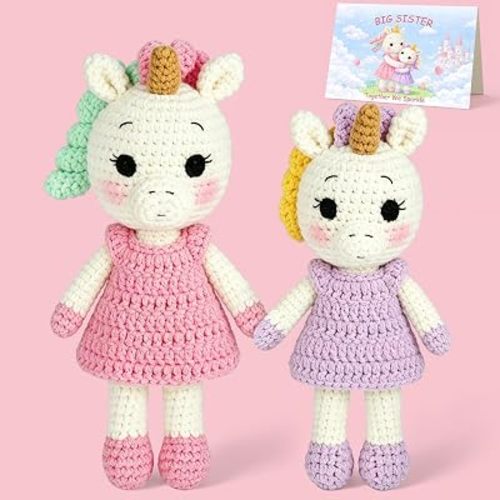 Splandiant Big Sister Crochet Gifts for Girls, Big Sister Little Sister Unicorn Doll Gift to Celebrate Little Girls Promoted to Sister, Gifts for Older Siblings of New Baby