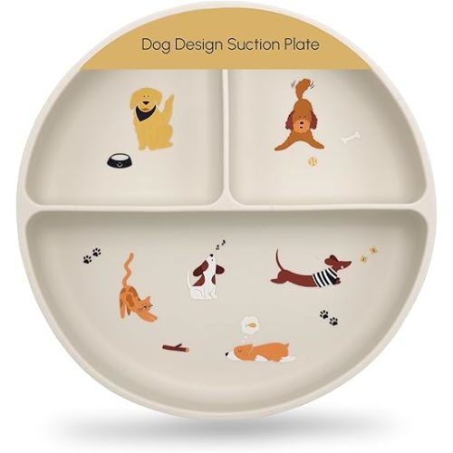 Silicone Suction Plates with Dividers - Grip Plates for Babies 6-12 Months and Toddlers 1-3, Toddler and Baby Dishes, Baby Led Weaning Essentials, Dishwasher Safe (Dogs and Cats)