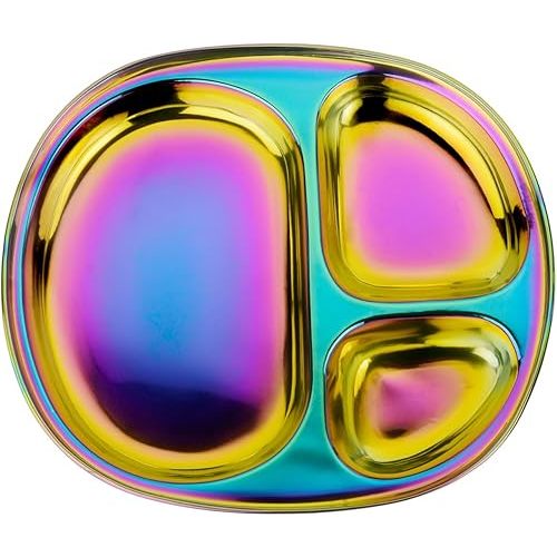Ahimsa Stainless Steel Kids Plate, Pediatrician Designed Divided Toddler & Baby Plates, Non Toxic, Unbreakable & Dishwasher Safe, Rainbow