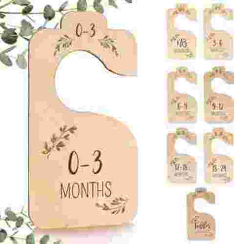MTFun 8Pcs Wooden Baby Closet Dividers Baby Closet Size Divider Wooden Baby Closet Organizers Cute Hanging Closet Dividers for Newborn Baby Clothes