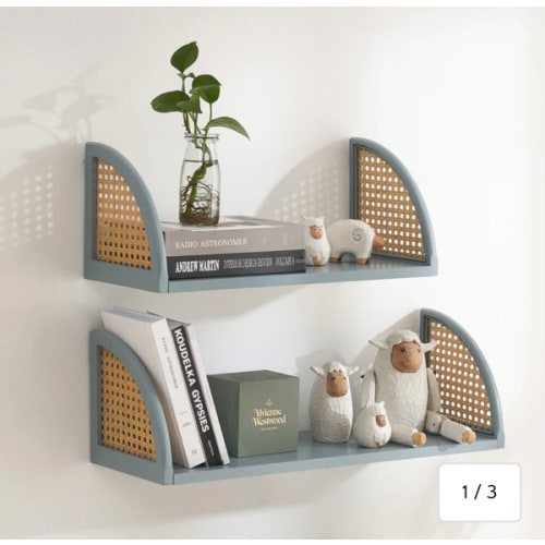 Wall Shelf with Rattan and Wood, Set of 2, Floating Rattan Wall Shelf – PJ Collection