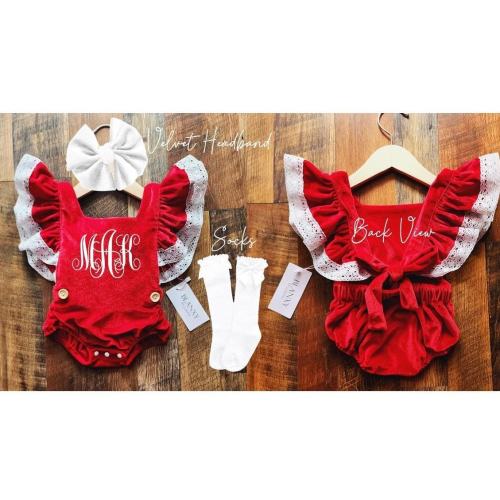 Christmas girl Outfit, Monogrammed baby romper, Christmas baby's girl outfit, Personalized baby girl Christmas outfit, red romper girls