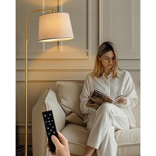 Oneach 62" Gold Floor Lamp for Living Rooms Tall Arc Standing Lamps with Remote Bedrooms Industrial Corner Nursery Girls Kid Vintage Mid-Century Modern Reading Light Office(Bulb Included)