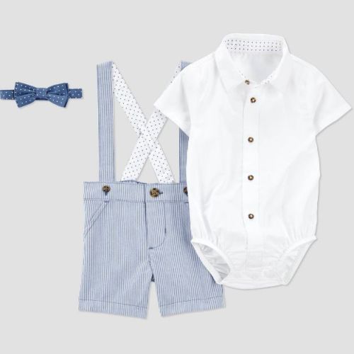 Carter's Just One You®️ Baby Striped Suspender Shortalls Top & Bottom Set - Blue 9m