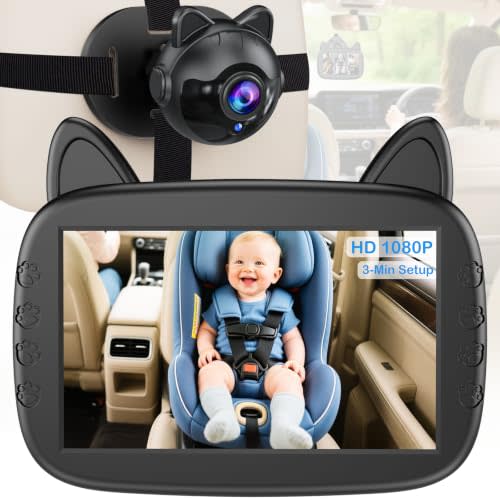 HD 1080P Baby Car Camera: Clear Night Vision for Long Road Trips & Solo Driving - No More Turning Around, See Infant Head-to-Toe with 150° Wide Angle, 3-Min Easy Install for New Parents