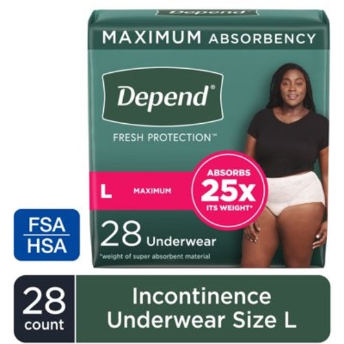 Depend Fresh Protection Incontinence Underwear for Women, Adult Diapers, L, 28 Count