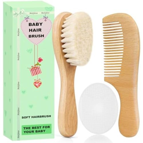 Baby Hair Brush and Comb Set for Newborns & Toddlers | Wooden Baby Brush Set with Soft Goat Bristles l Wood Comb l White Cradle Cap Brush| Ideal for Cradle Cap (3 Piece)