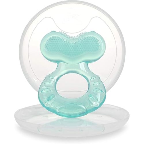 Nuby Silicone Teethe-eez Teether with Bristles, Includes Hygienic Case, Aqua