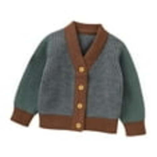 Boy Sweater Patchwork Long Sleeve V Neck Cotton Knit Cardigan Button Closure Coat Boys Sweaters Grey 6 Months-9 Months