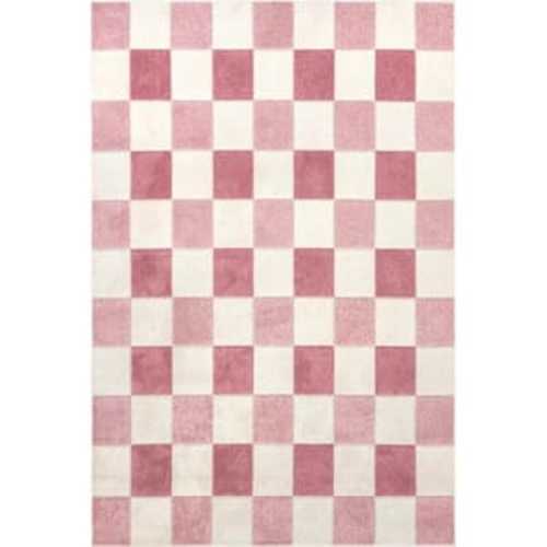 Aubrey Checkered Kids Pink 4 ft. x 6 ft. Mid-Century Modern Area Rug