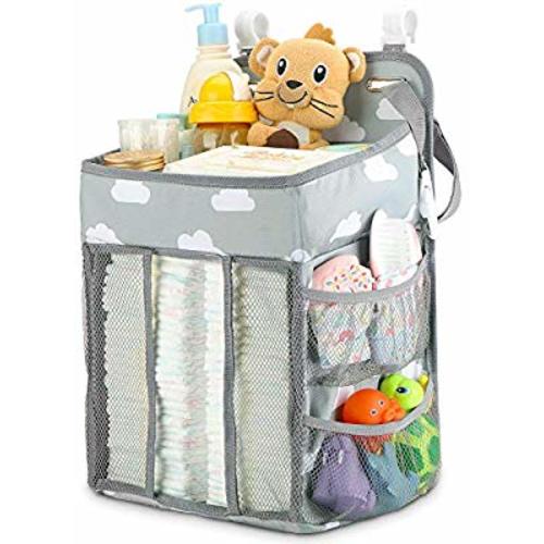 Hanging Diaper Caddy Organizer - Diaper Stacker for Changing Table, Crib, Playard or Wall & Nursery Organization Baby Shower Gifts for Newborn (Gray Cloud)