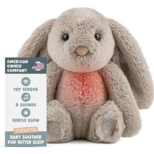 Gemma Joy Baby Sleep Soother Bunny for Baby – Cry Activated Heartbeat Stuffed Animal – Rechargeable Crib Soother with White Noise, Shush, Lullabies & Night Light – Newborn Essentials Must Haves