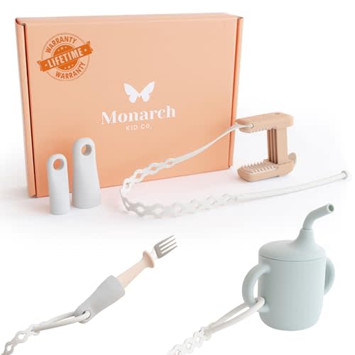Monarch Kid Co Premium Clip & Strap Set for Toddlers & Babies | Adjustable Toy Holder & Sippy Cup Strap | Keeps Bottles & Toys Off The Floor | Ideal for High Chairs, Car Seats & Stroller