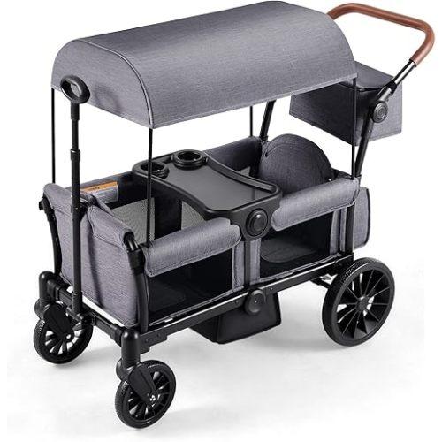 HARPPA Wagon Stroller for 2 Kids, Folding Push-Pull Design with Adjustable Handle Bar and Adjustable Canopy, Snack Tray & Storage Bag, Grey