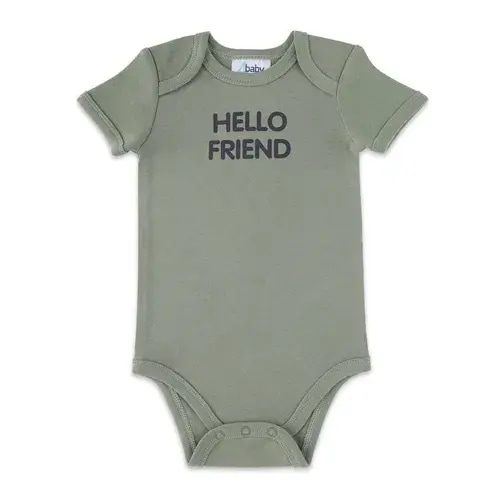 4Baby Bodysuit Short Sleeve Hello Friend Khaki | Baby Bunting AU