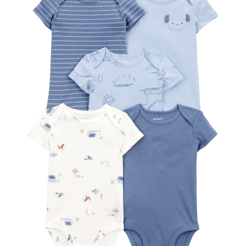 Blue 5-Pack Dog Short-Sleeve Cotton Bodysuits | Carter’s Oshkosh Canada