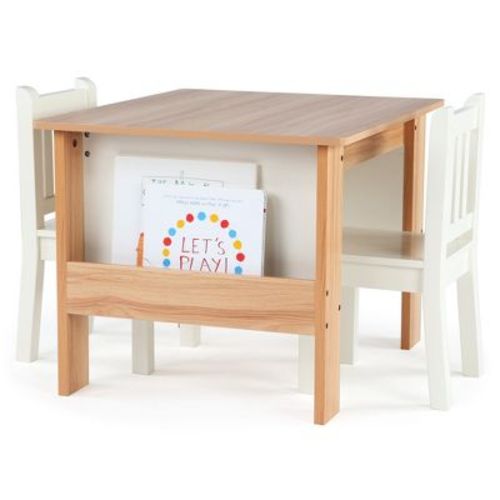 3pc Journey Collection Kids' Table And Book Rack With Chairs Natural/white - Humble Crew