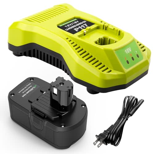 Djsanu Upgraded 6.0Ah Replacement for Ryobi 18v Battery and Charger, High Capacity, Fast Charging Compatible with Ryobi Battery and Charger 18 Volt P107 P108 P109 P102 P103 P104 P105