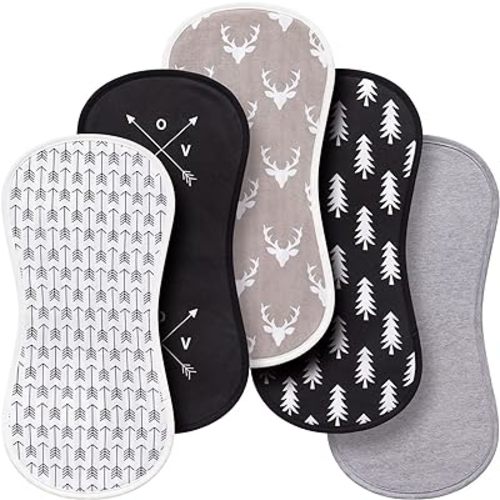 Little Tots Burp Cloths 100% Cotton Baby Burp Set, Absorbent & Soft Burping Cloth Newborn Towel for Newborns & Babies Boys & Girls Unisex 5 Pack (Buckhorn)